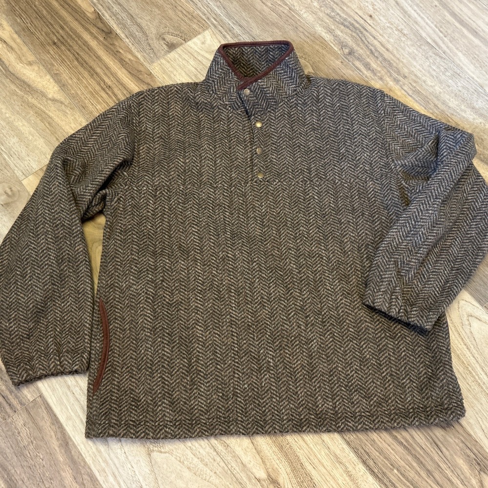 Orvis Suede-Trimmed Snap Fleece - Herringbone Men's XL Pullover